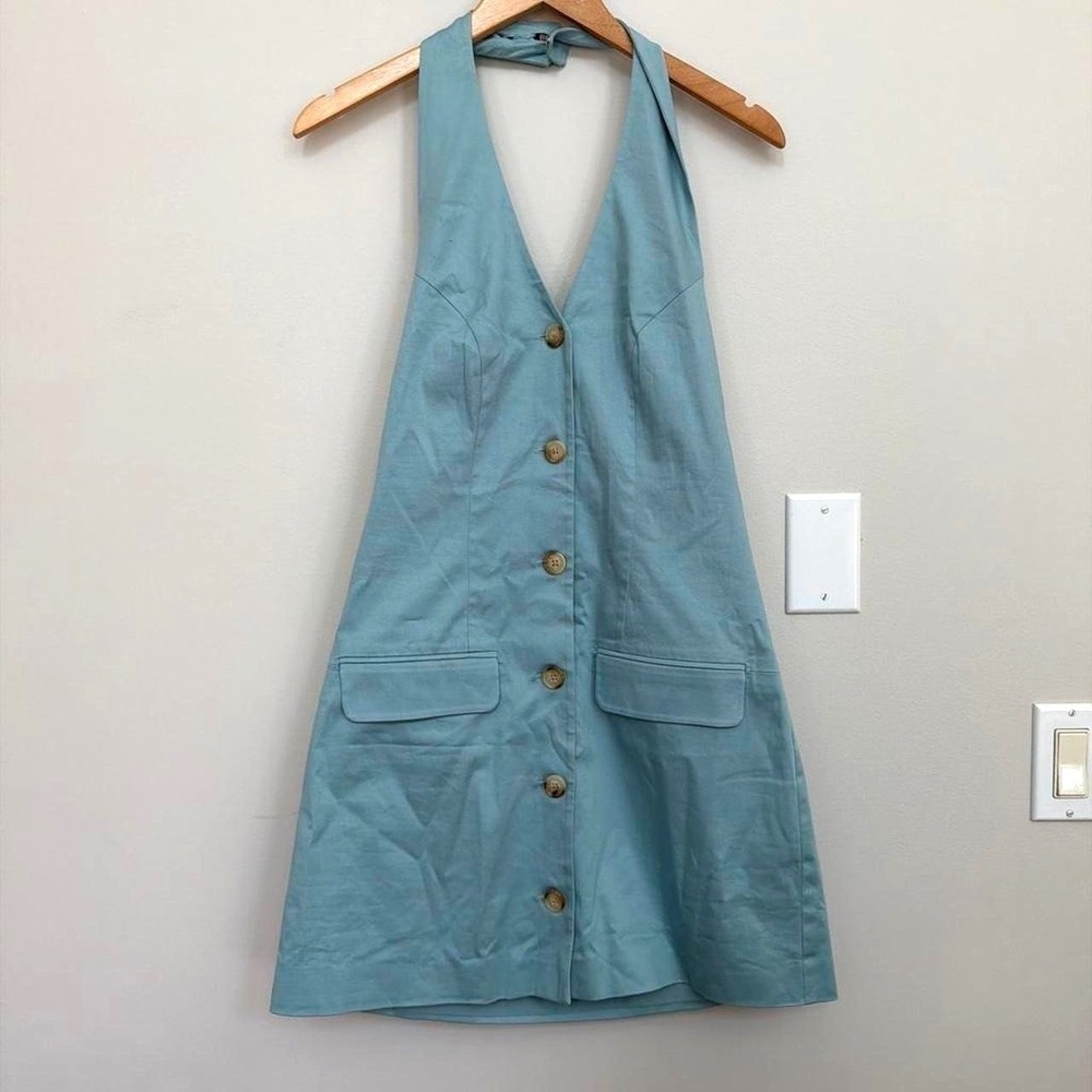 Abercrombie & Fitch Womens Halter Button Front Cotton‎ Mini Dress S Light Blue